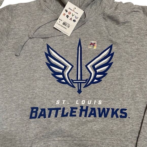 NWT XFL UFL St Louis Battlehawks Logo Ladies Gray Pullover Hoodie Ladies Large - Picture 4 of 11